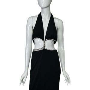 Black Formal Dress Size Medium Diamante Cut Out Luxxel Glam Regency